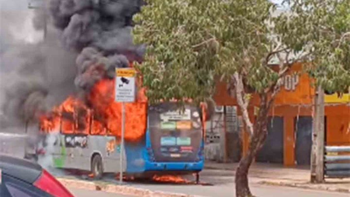 Vídeo: Ônibus urbano pega fogo na região Sul de Palmas